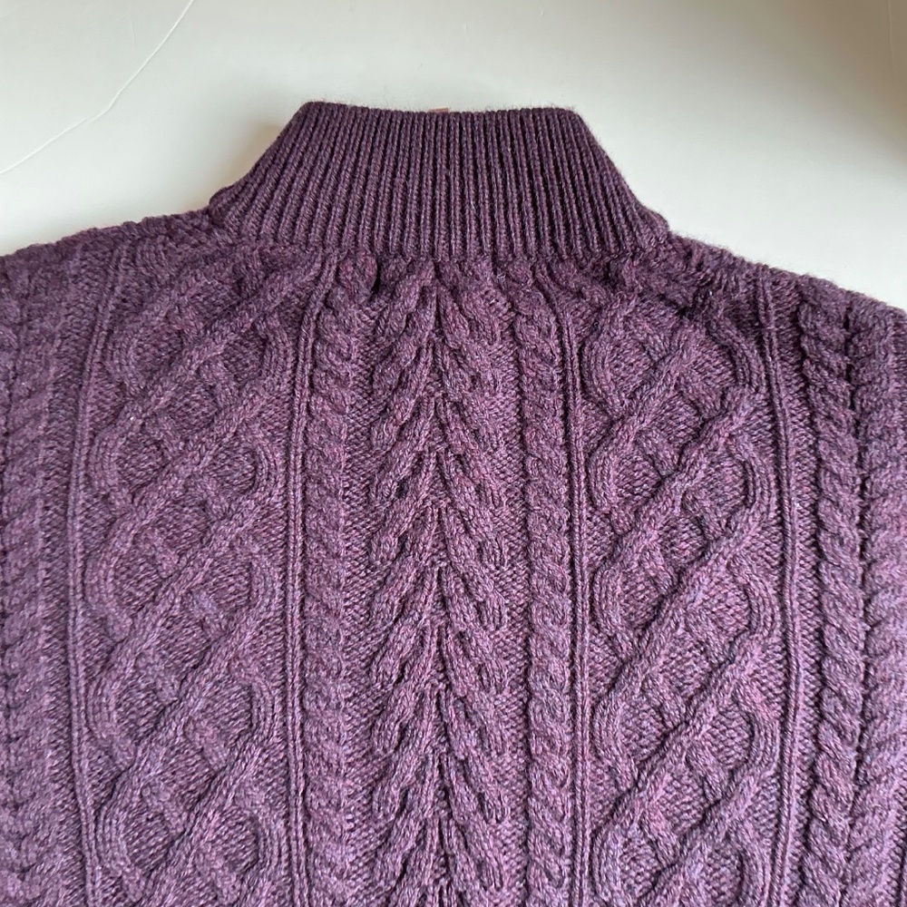 Aran Crafts aubergine Color 1/4 zip Merino wool pullover Sz M made Ireland 🇮🇪 - Picture 3 of 9